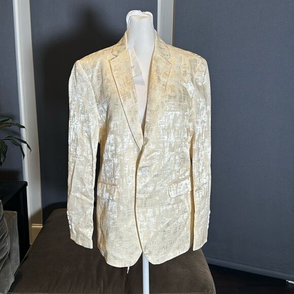 Men’s Slim Fit Beige Dress Suit Jacket Blazer Formal Notched Lapels Size 36 NWT - Picture 3 of 11